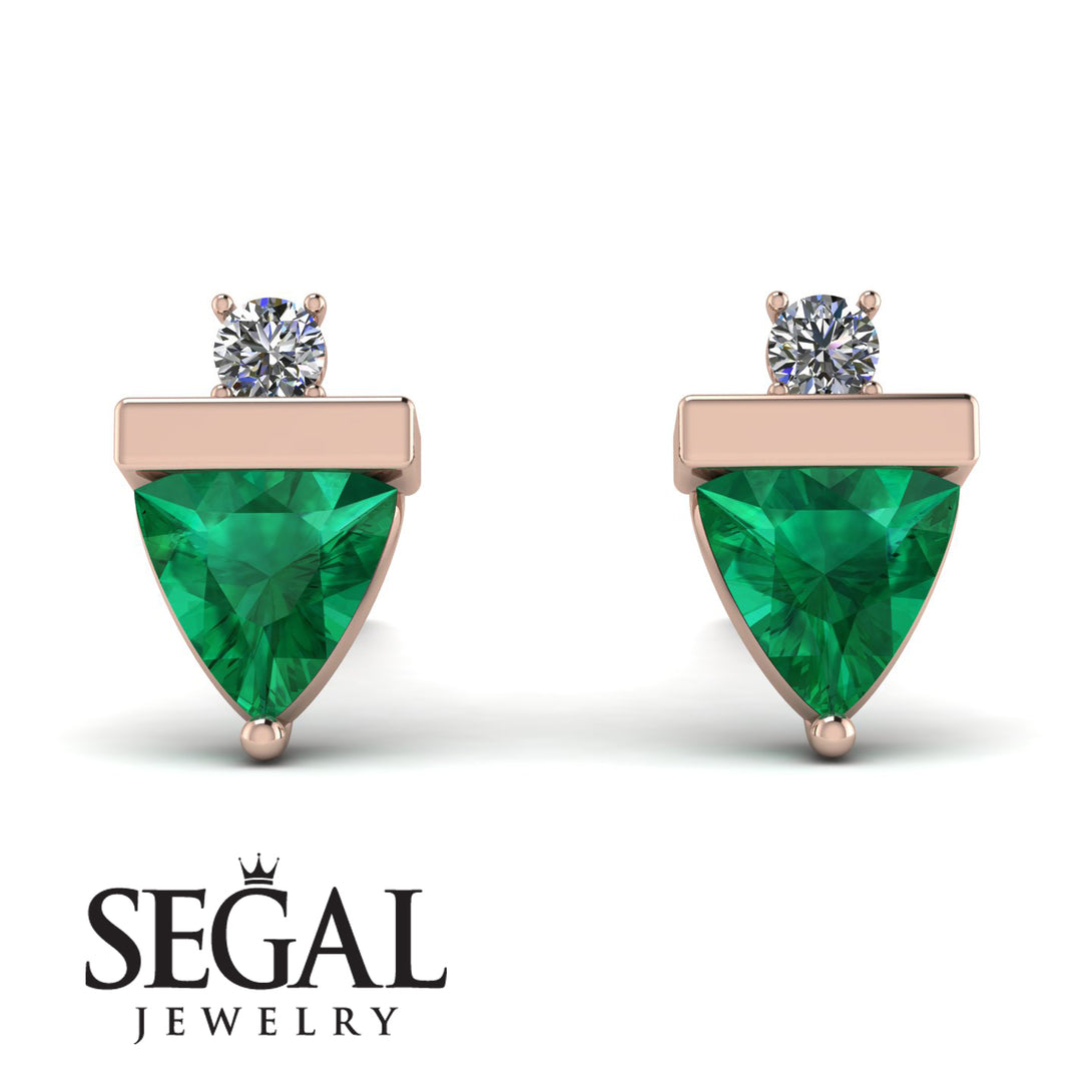 Triangle Emerald Earrings With Round Stone - Estella No. 5