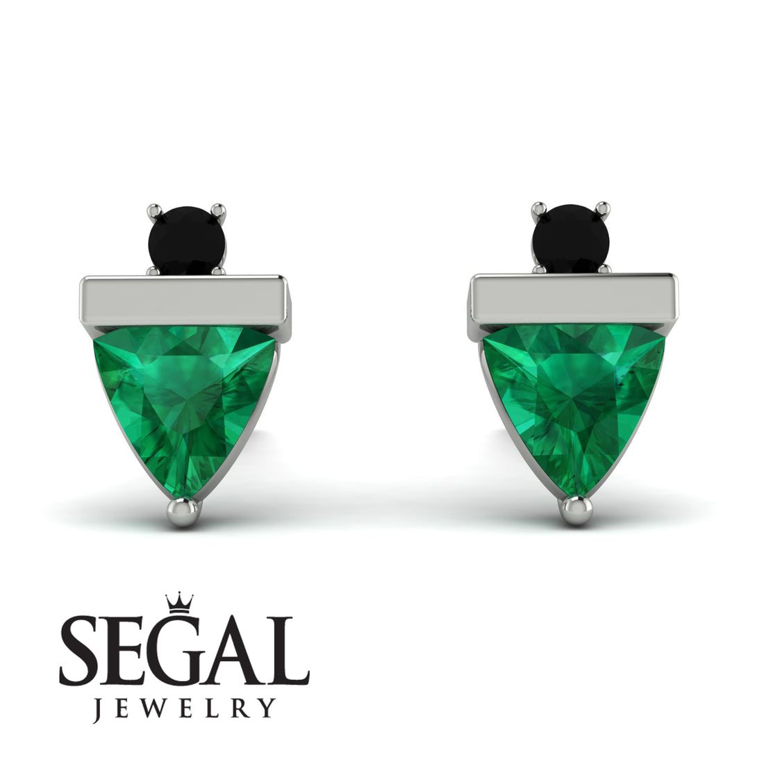 Triangle Emerald Earrings With Round Stone - Estella No. 36