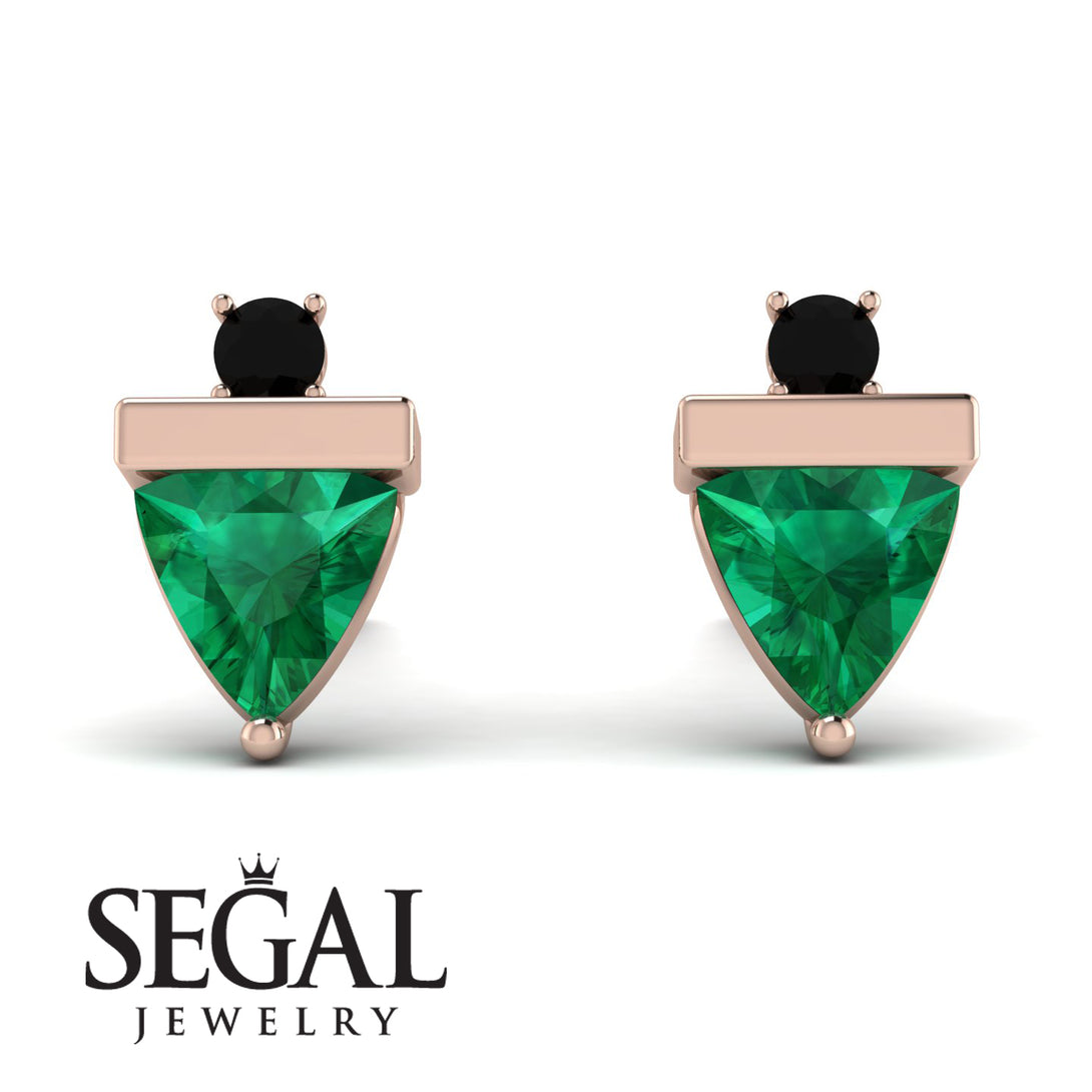 Triangle Emerald Earrings With Round Stone - Estella No. 35