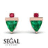 Triangle Emerald Earrings With Round Stone - Estella No. 50