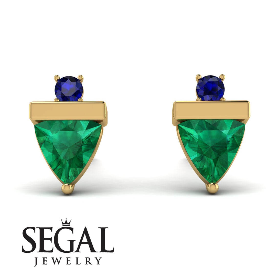 Triangle Emerald Earrings With Round Stone - Estella No. 64