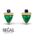 Triangle Emerald Earrings With Round Stone - Estella No. 64
