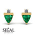 Triangle Emerald Earrings With Round Stone - Estella No. 4