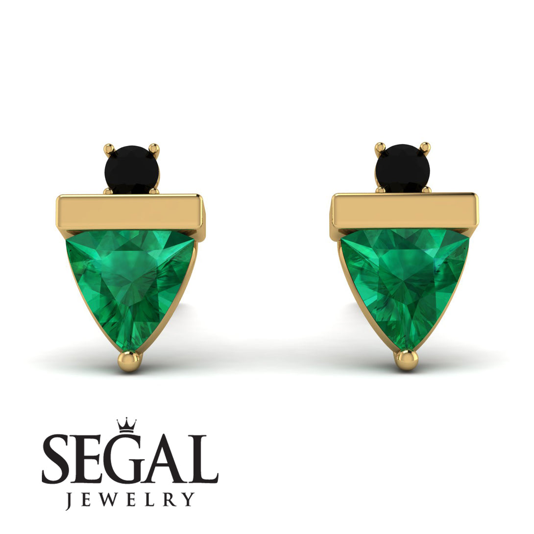 Triangle Emerald Earrings With Round Stone - Estella No. 34