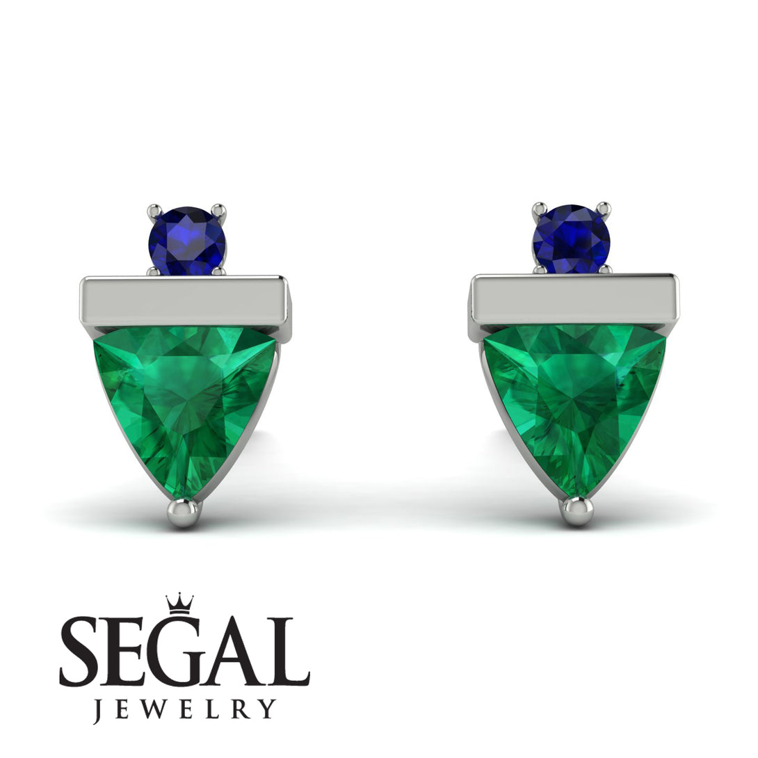 Triangle Emerald Earrings With Round Stone - Estella No. 66