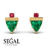 Triangle Emerald Earrings With Round Stone - Estella No. 49