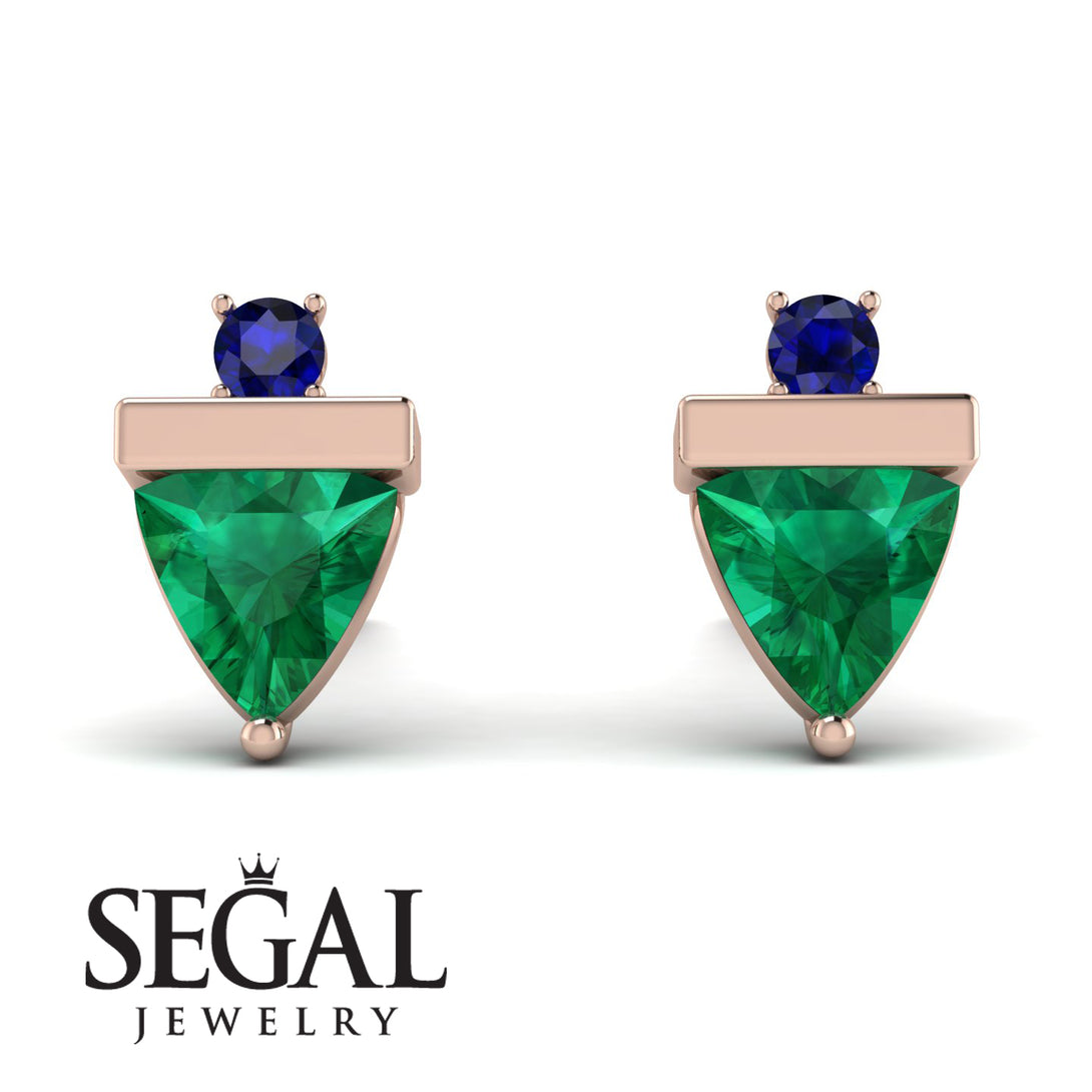 Triangle Emerald Earrings With Round Stone - Estella No. 65