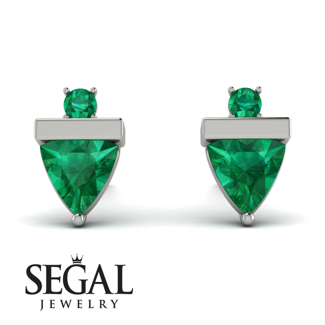 Triangle Emerald Earrings With Round Stone - Estella No. 21