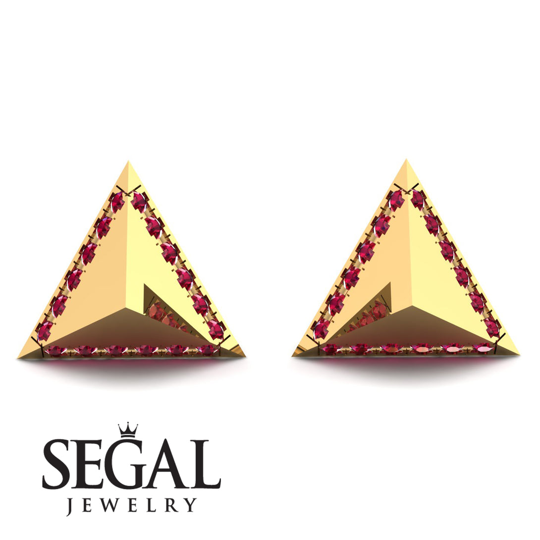 Triangle Ruby Earrings Geometrical - Milan No. 10