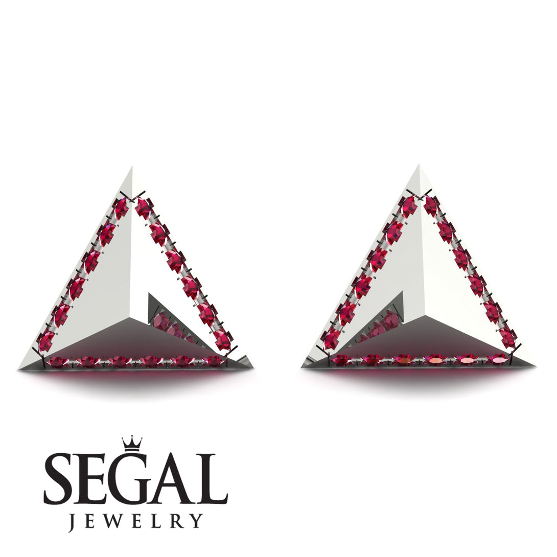 Triangle Ruby Earrings Geometrical - Milan No. 12