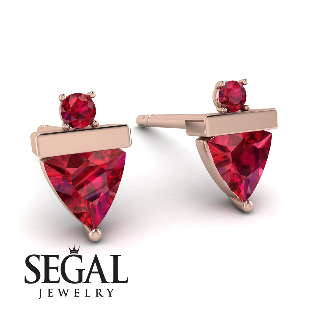 Triangle Ruby Earrings With Round Stone - Estella No. 56