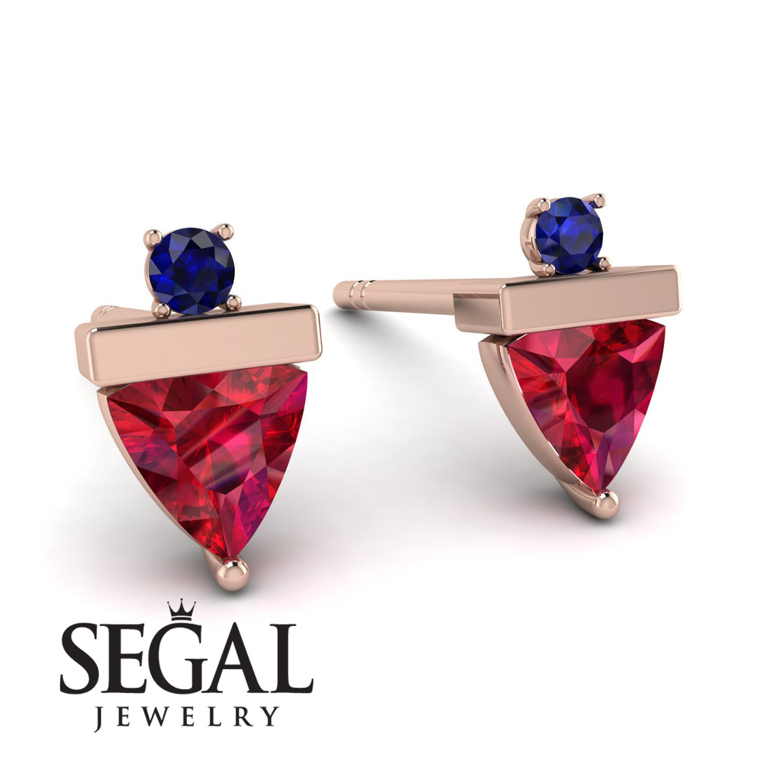 Triangle Ruby Earrings With Round Stone - Estella No. 71