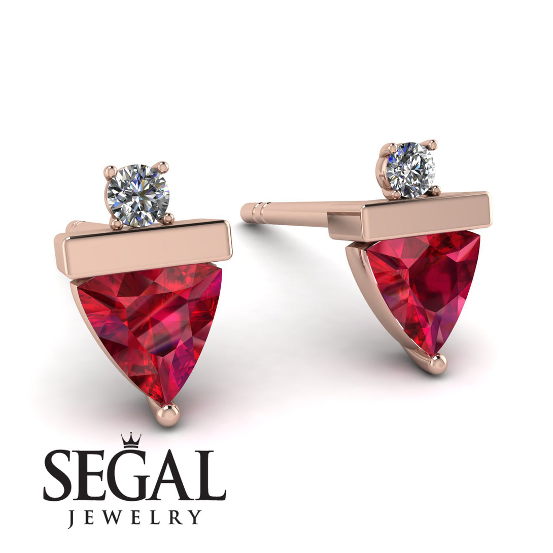 Triangle Ruby Earrings With Round Stone - Estella No. 11
