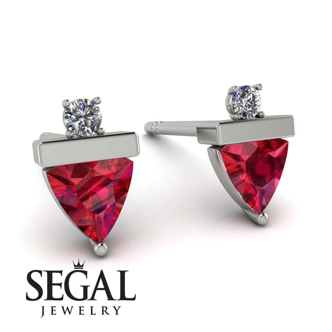 Triangle Ruby Earrings With Round Stone - Estella No. 12