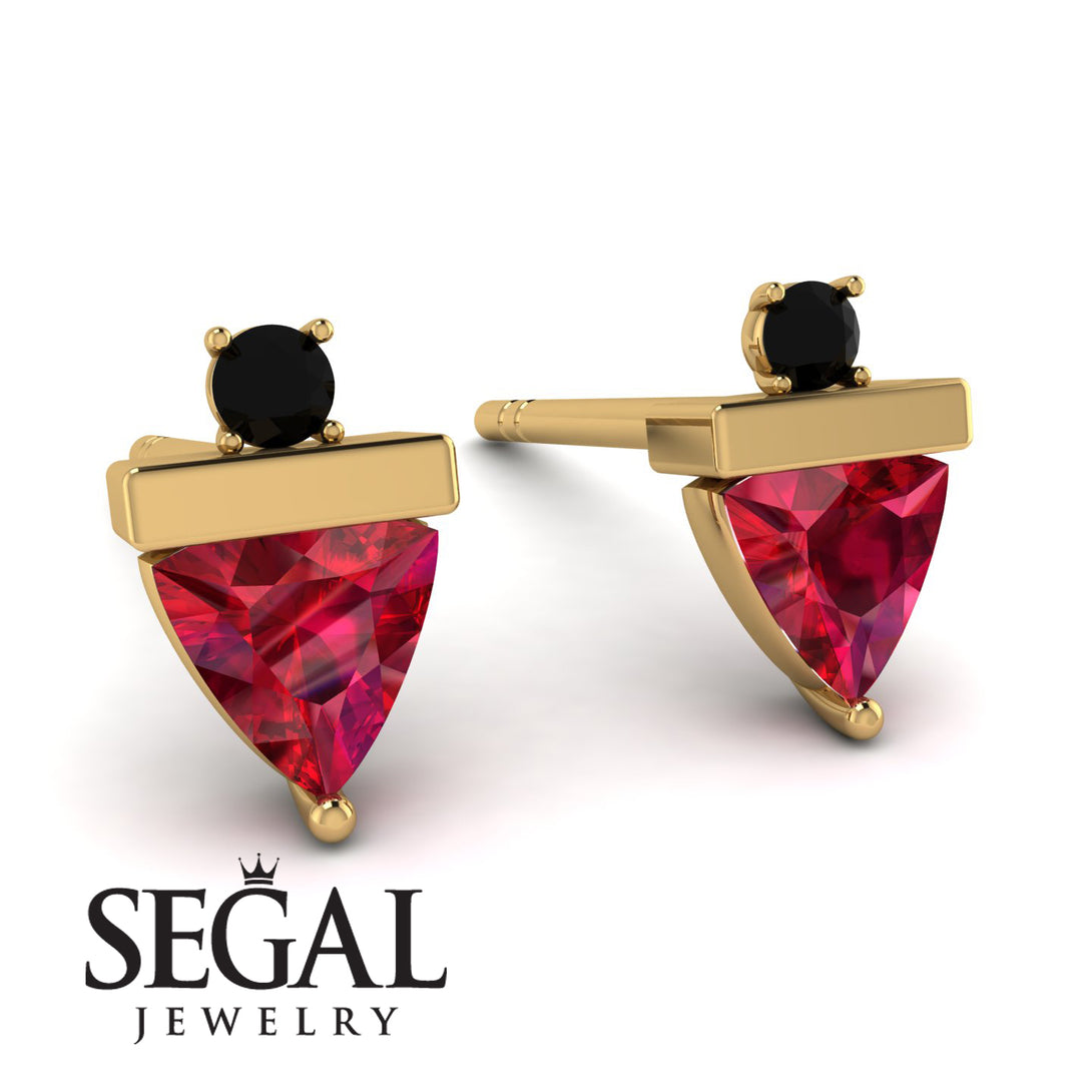 Triangle Ruby Earrings With Round Stone - Estella No. 40