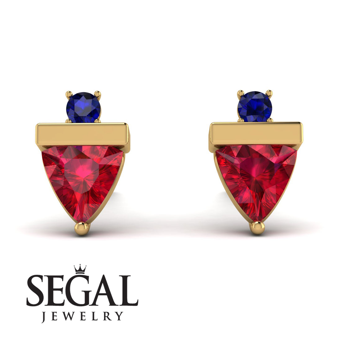 Triangle Ruby Earrings With Round Stone - Estella No. 70