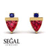 Triangle Ruby Earrings With Round Stone - Estella No. 70