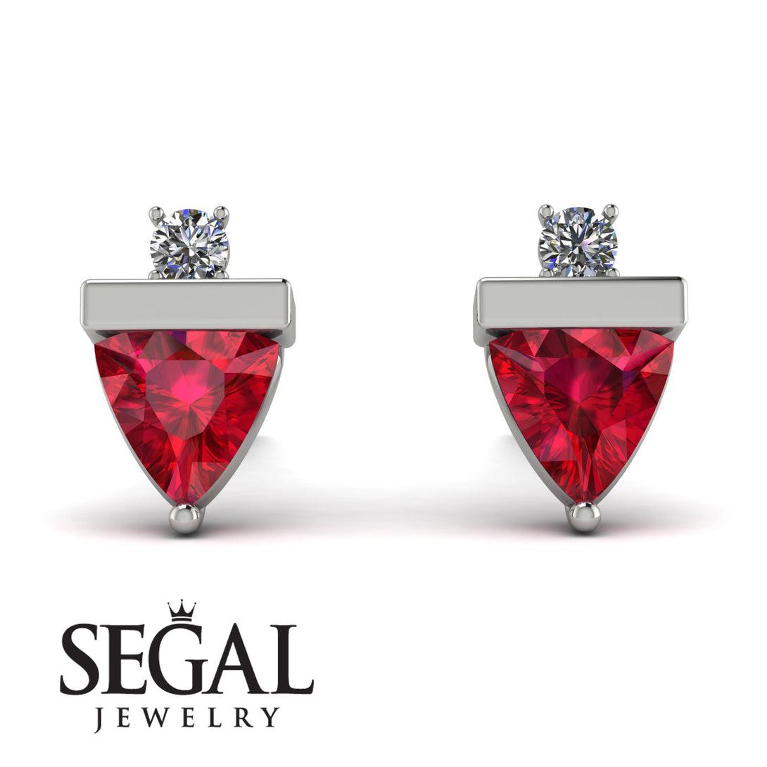 Triangle Ruby Earrings With Round Stone - Estella No. 12
