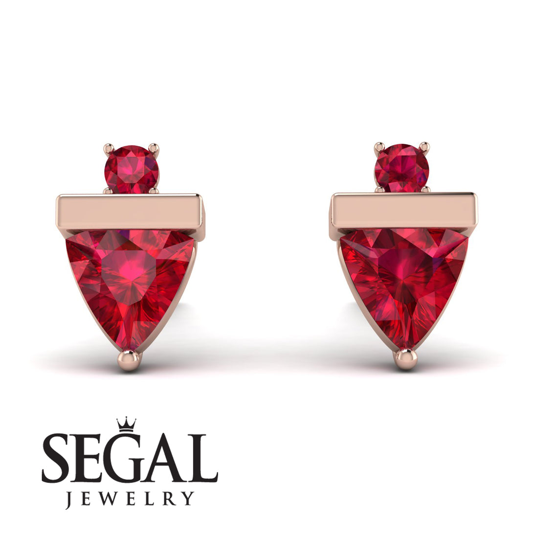 Triangle Ruby Earrings With Round Stone - Estella No. 56
