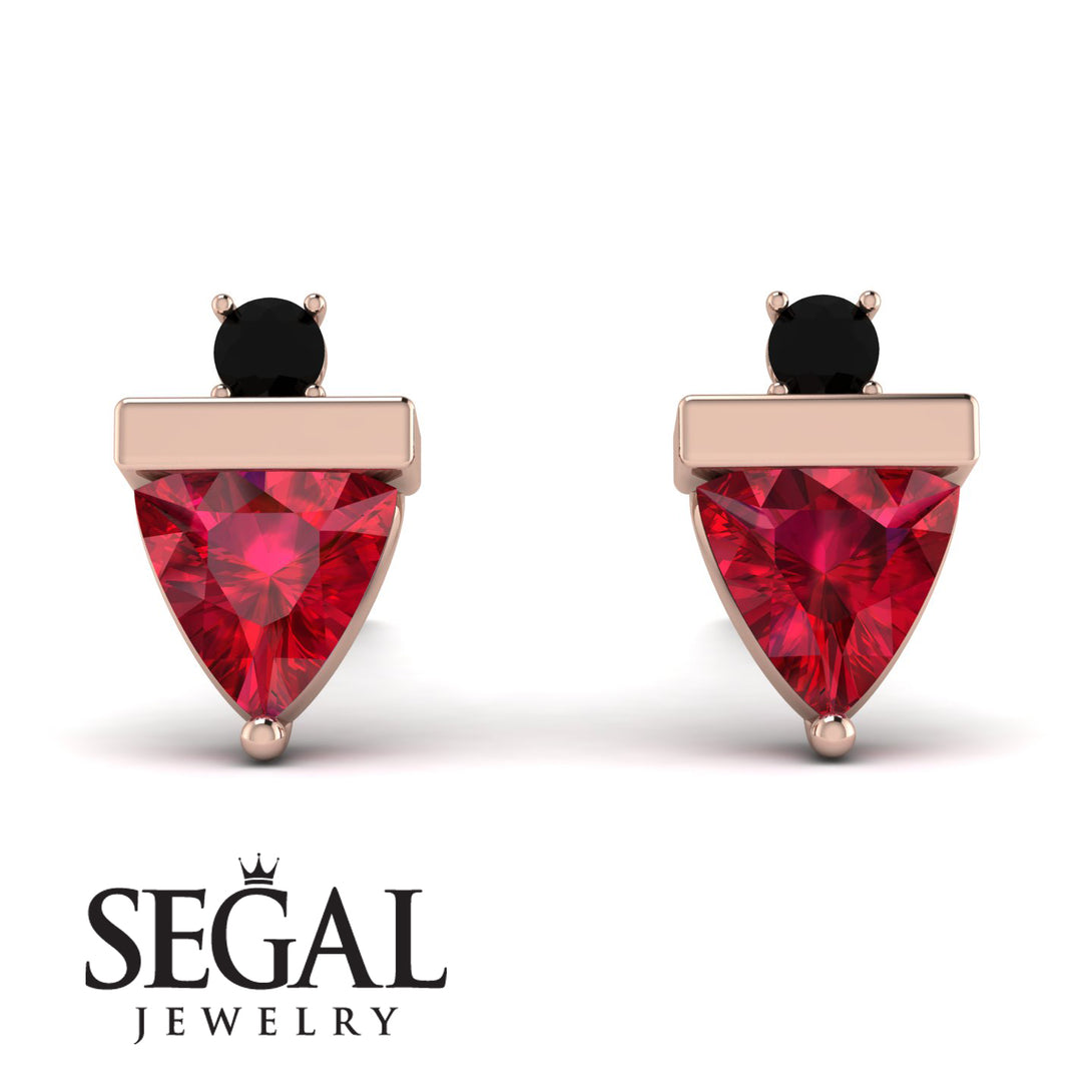 Triangle Ruby Earrings With Round Stone - Estella No. 41