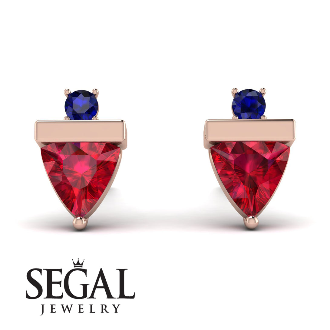 Triangle Ruby Earrings With Round Stone - Estella No. 71