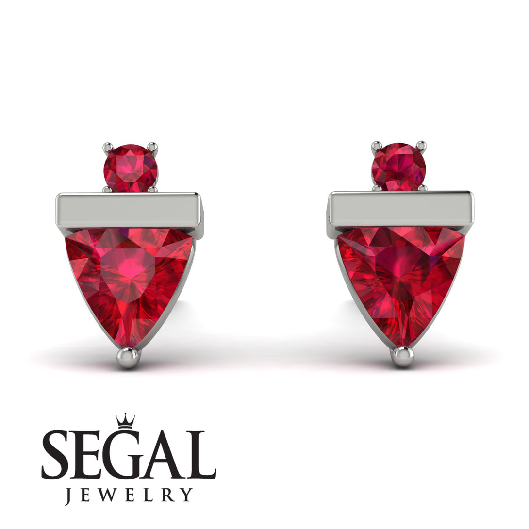 Triangle Ruby Earrings With Round Stone - Estella No. 57