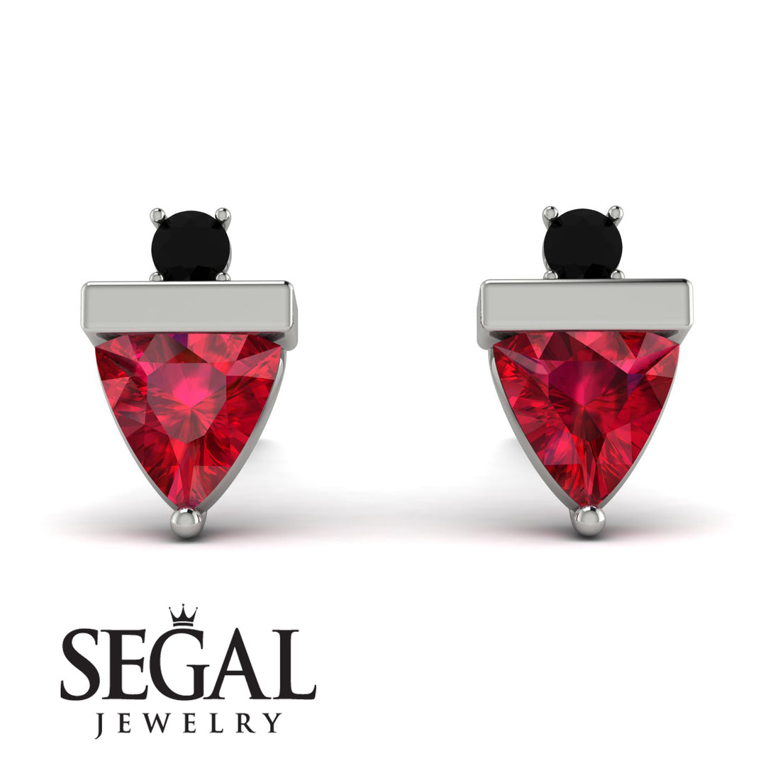 Triangle Ruby Earrings With Round Stone - Estella No. 42