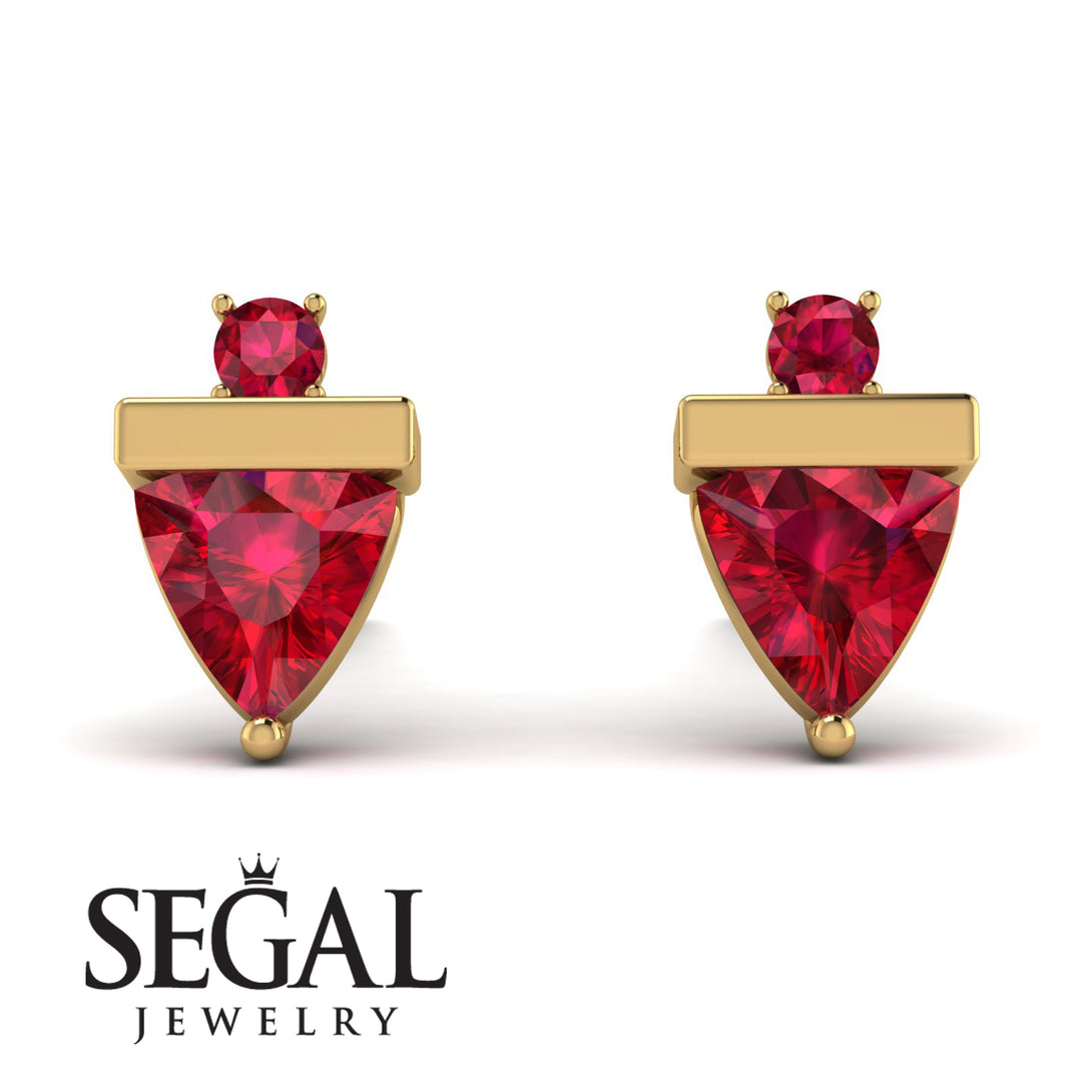 Triangle Ruby Earrings With Round Stone - Estella No. 55
