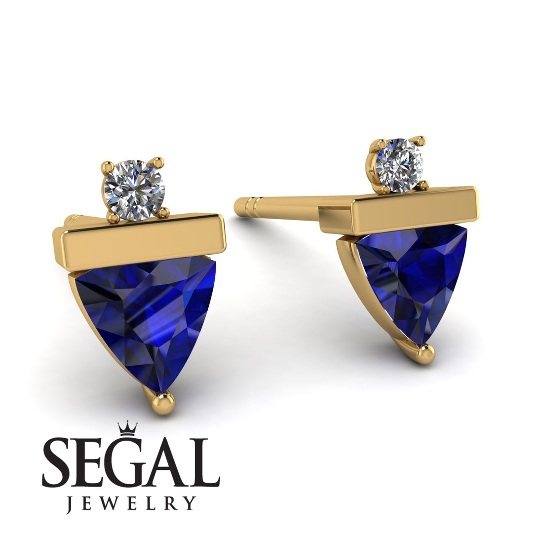 Triangle Sapphire Earrings With Round Stone - Estella No. 13