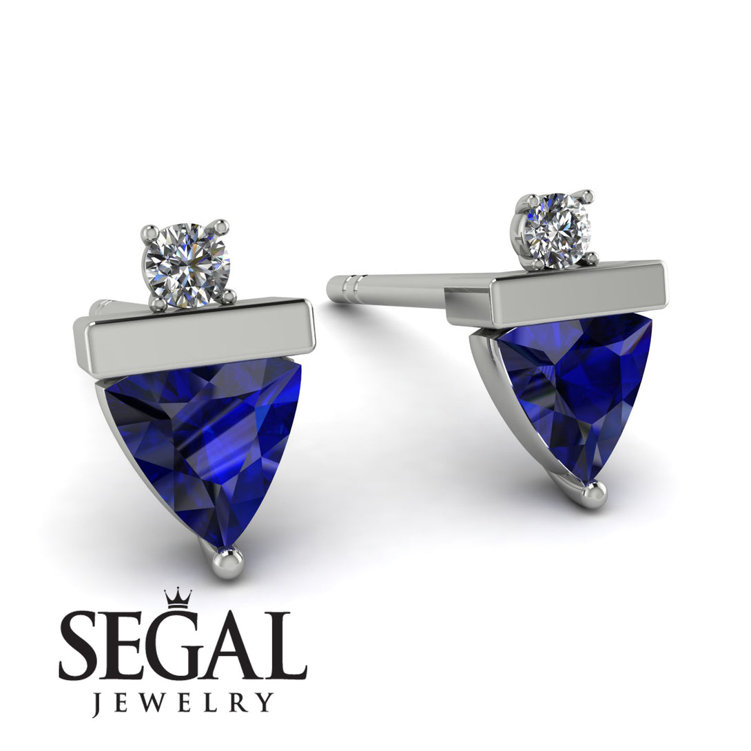 Triangle Sapphire Earrings With Round Stone - Estella No. 15