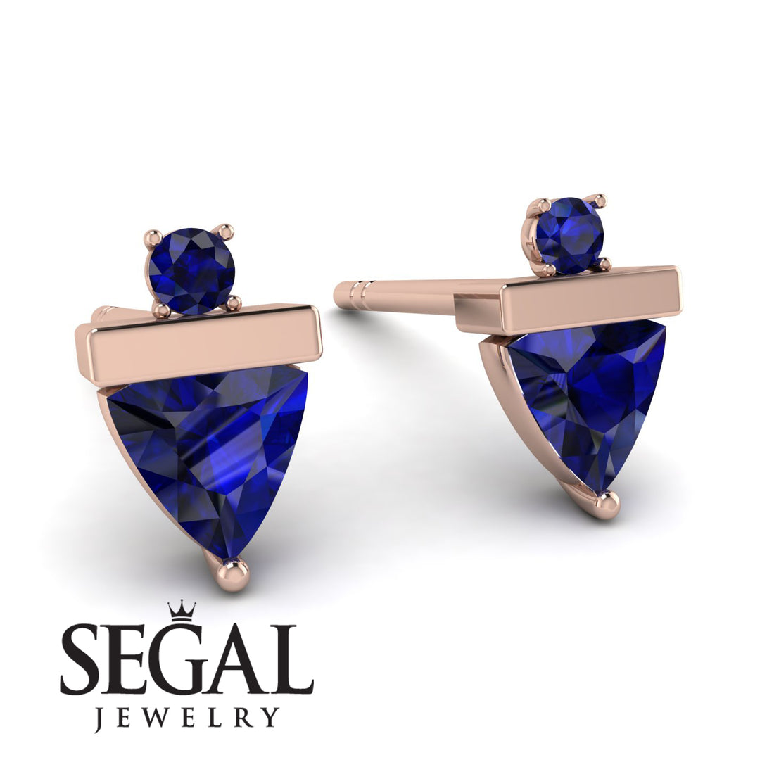 Triangle Sapphire Earrings With Round Stone - Estella No. 74
