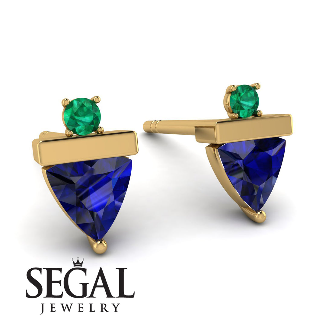 Triangle Sapphire Earrings With Round Stone - Estella No. 28