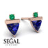 Triangle Sapphire Earrings With Round Stone - Estella No. 29 image 9