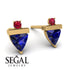 Triangle Sapphire Earrings With Round Stone - Estella No. 58 image 9
