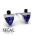 Triangle Sapphire Earrings With Round Stone - Estella No. 45