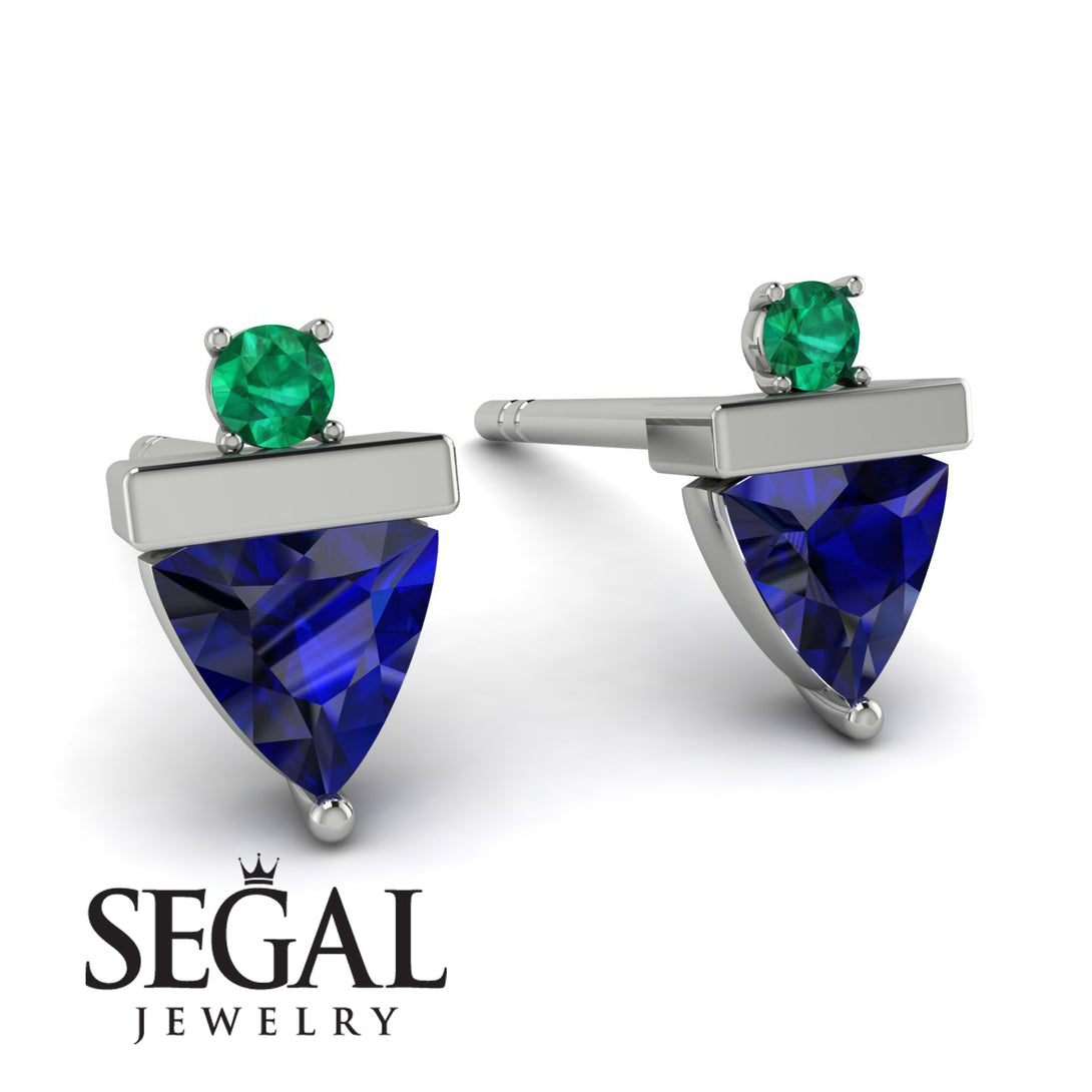 Triangle Sapphire Earrings With Round Stone - Estella No. 30