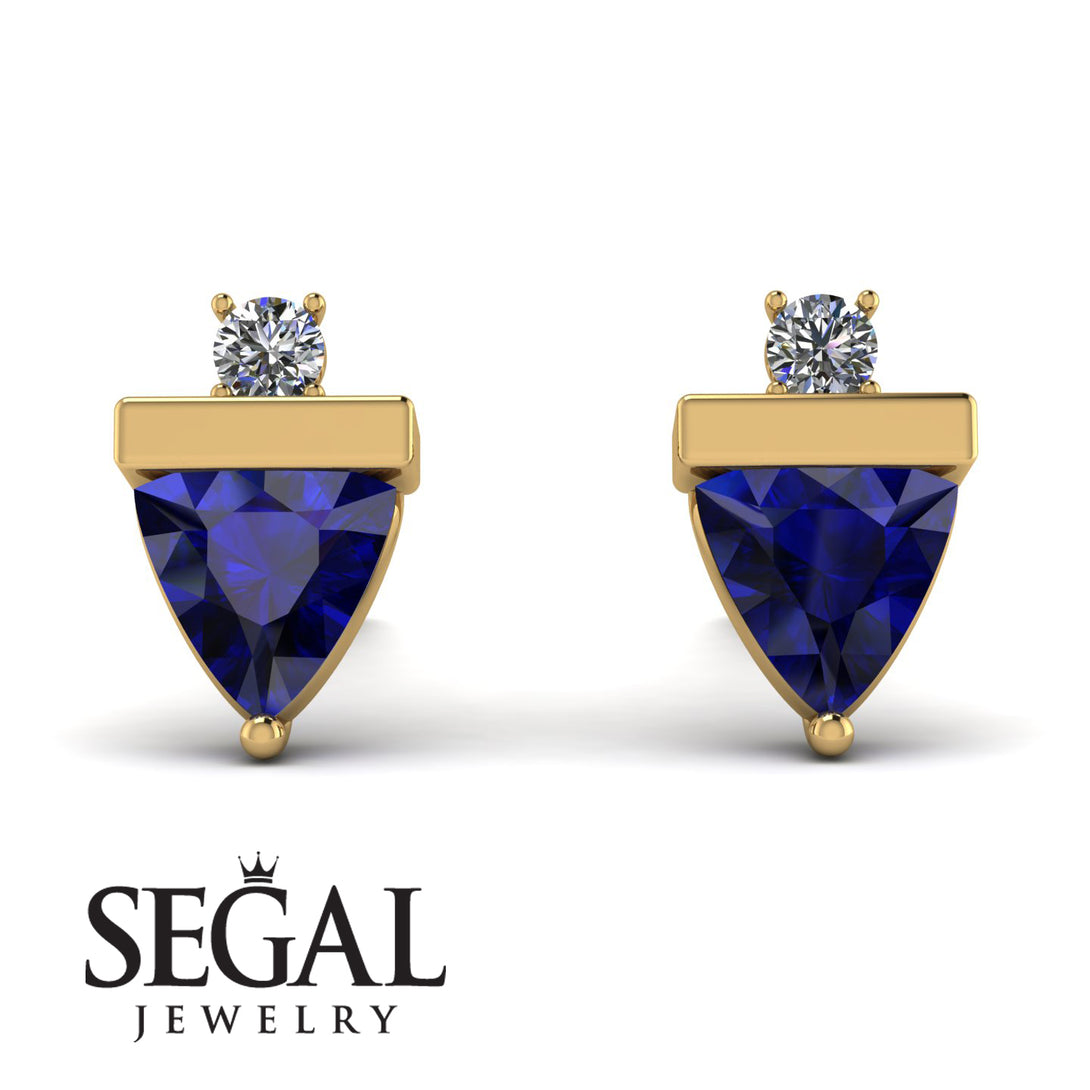 Triangle Sapphire Earrings With Round Stone - Estella No. 13