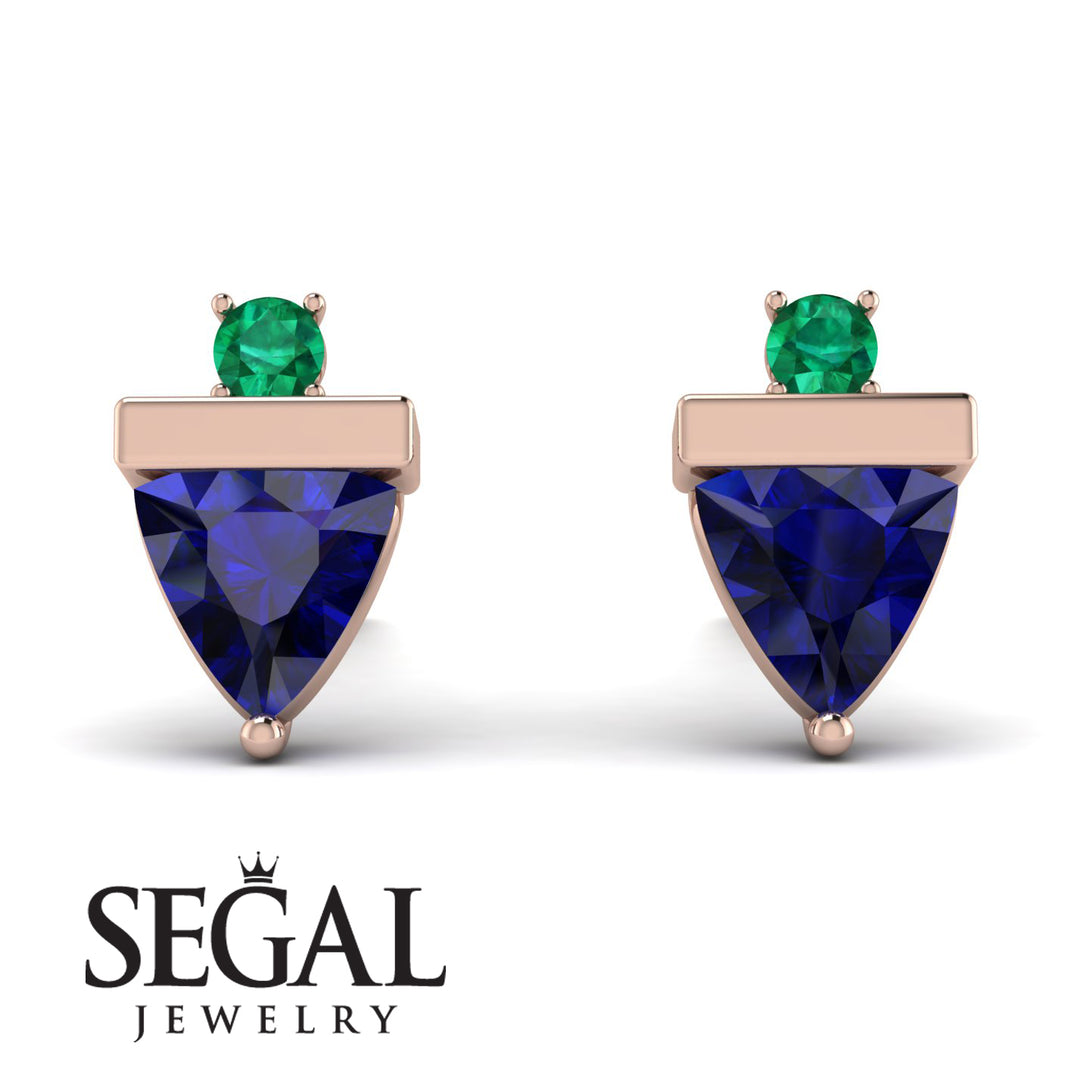 Triangle Sapphire Earrings With Round Stone - Estella No. 29
