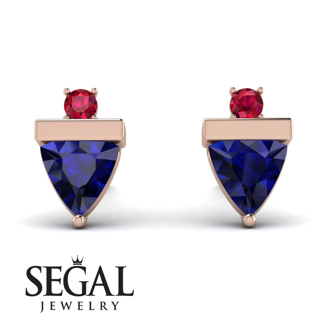 Triangle Sapphire Earrings With Round Stone - Estella No. 59