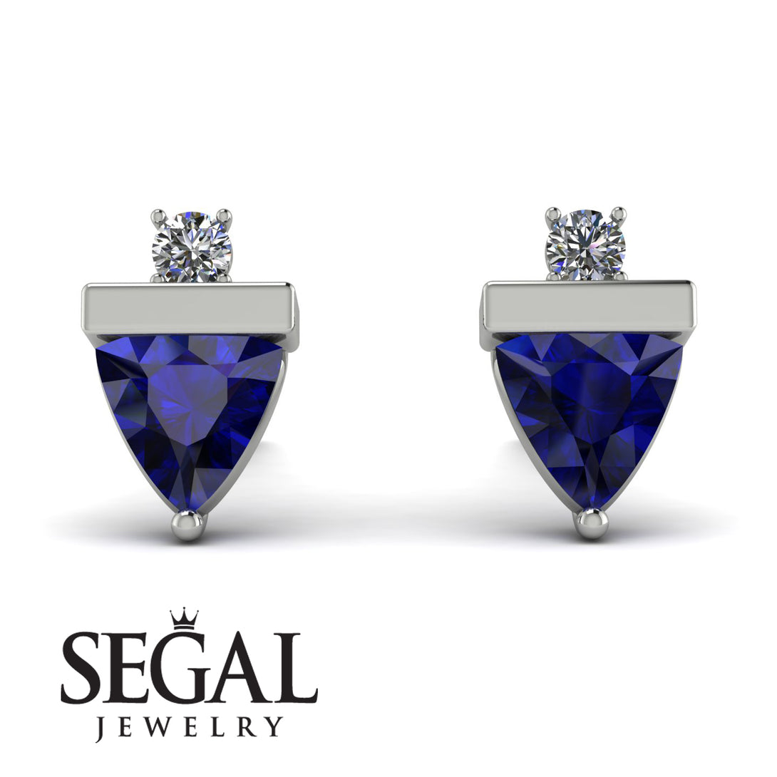 Triangle Sapphire Earrings With Round Stone - Estella No. 15