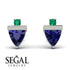 Triangle Sapphire Earrings With Round Stone - Estella No. 30
