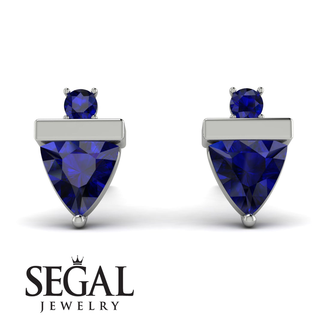 Triangle Sapphire Earrings With Round Stone - Estella No. 75
