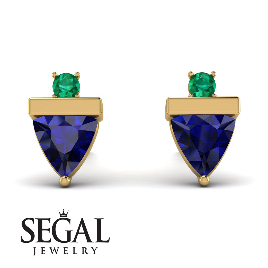 Triangle Sapphire Earrings With Round Stone - Estella No. 28