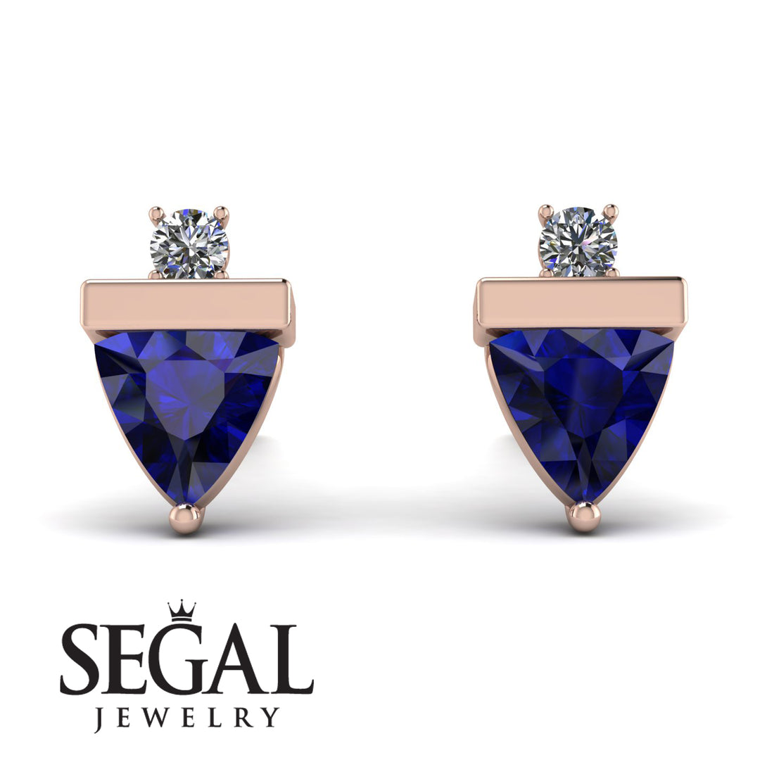Triangle Sapphire Earrings With Round Stone - Estella No. 14