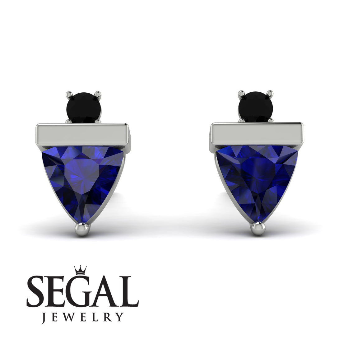 Triangle Sapphire Earrings With Round Stone - Estella No. 45
