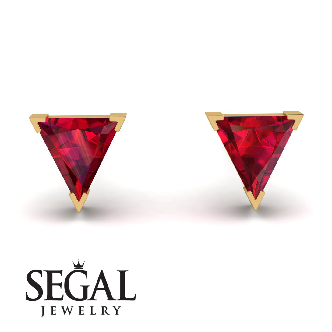 Triangle Cut Ruby Earrings - Clementine No. 10