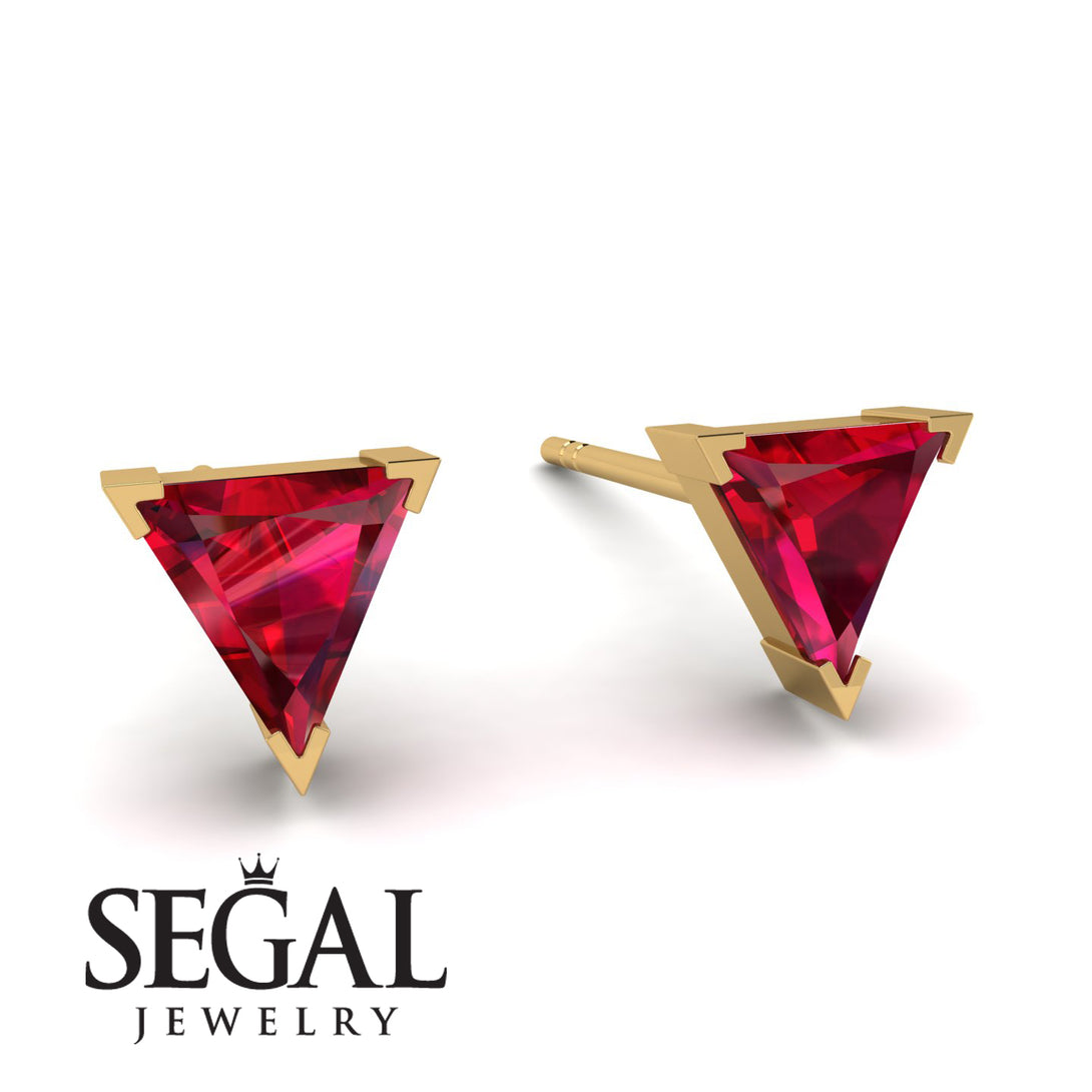Triangle Cut Ruby Earrings - Clementine No. 10