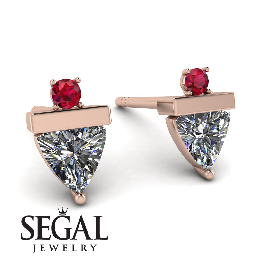 Triangle Diamond Earrings With Round Stone - Estella No. 47