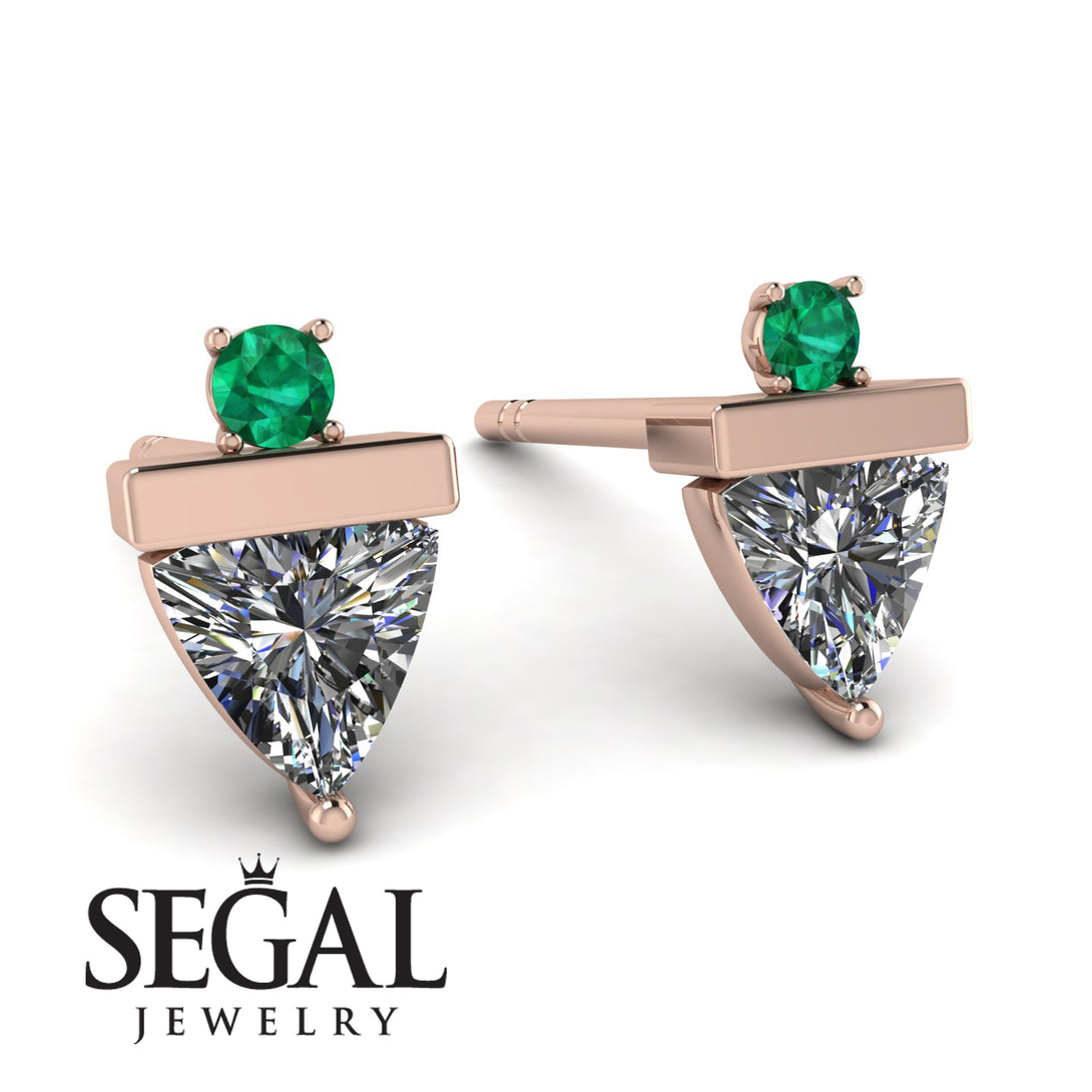 Triangle Diamond Earrings With Round Stone - Estella No. 17