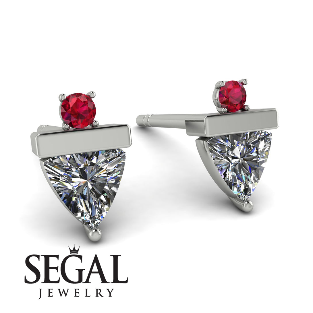 Triangle Diamond Earrings With Round Stone - Estella No. 48